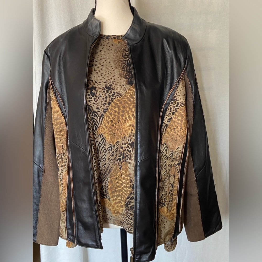Leather Jacket with print and matching long sleeve shirt set size M